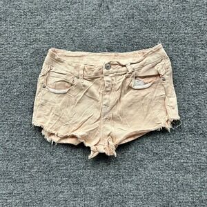 Delia's Shorts Womens Size 3/4 Peach Denim Raw Hem Frayed Stretch Summer Casual